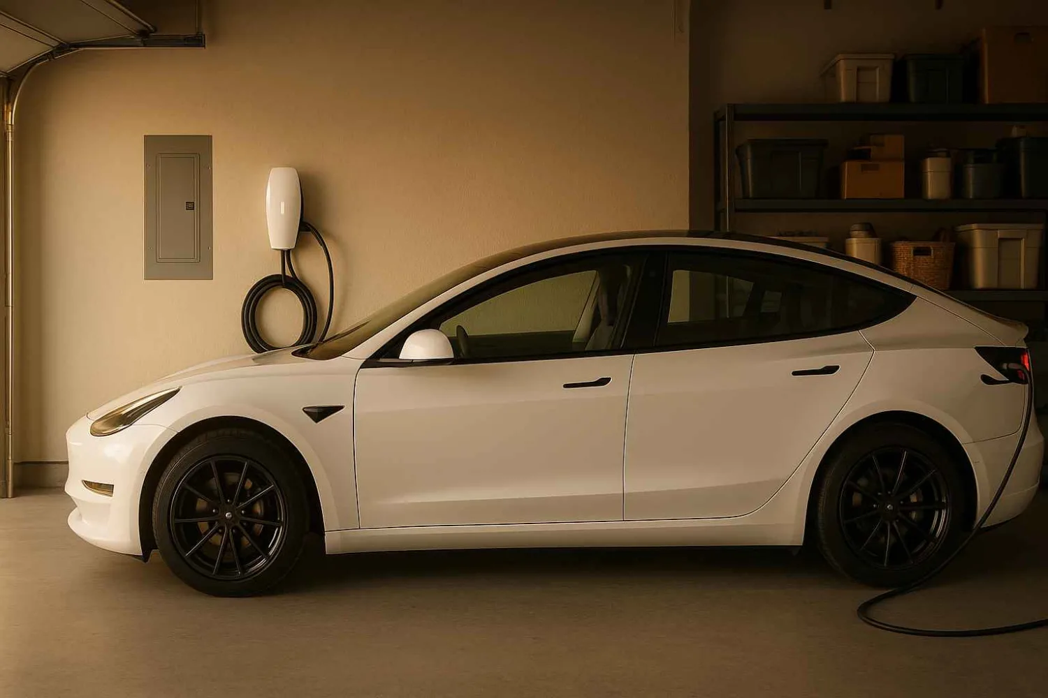 Electric vehicle charging in a home garage